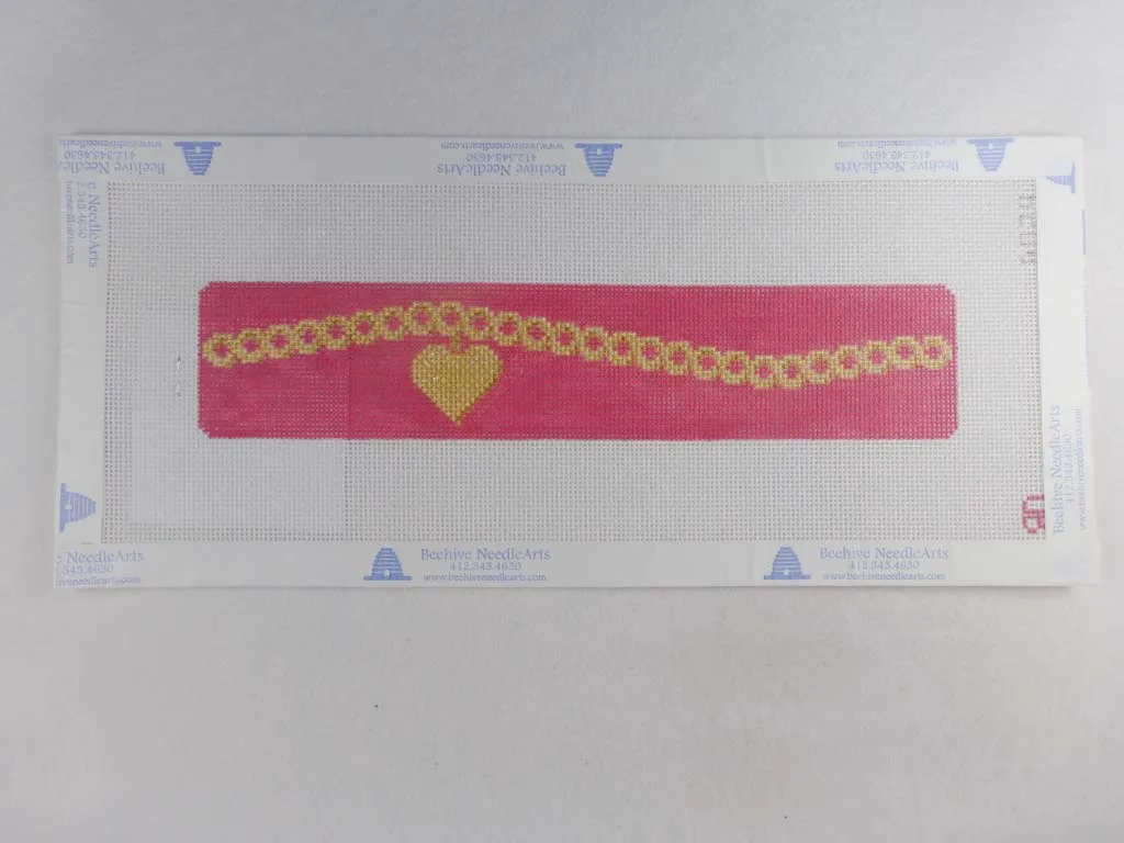 * Rachel Donley Needlepoint RD BO29 Gold Heart on Pink Cuff