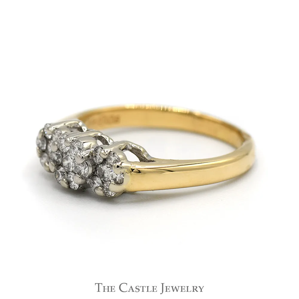1/2cttw Triple Diamond Flower Cluster Ring in 14k Yellow Gold