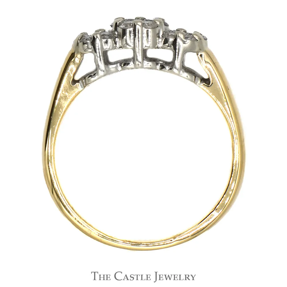 1/2cttw Triple Diamond Flower Cluster Ring in 14k Yellow Gold