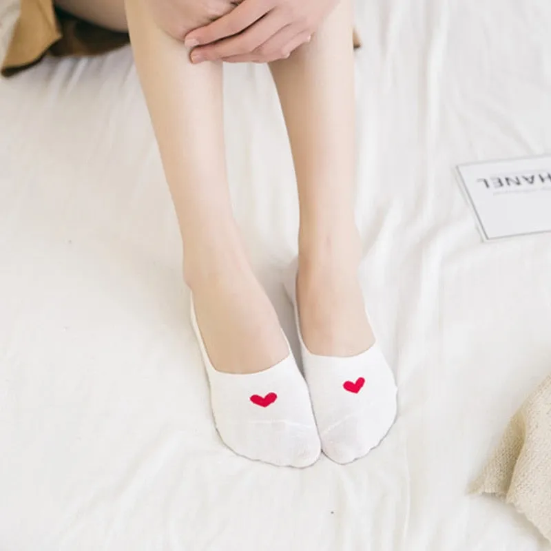 5 paires New Product Woman Socks  Love heart Socks Silica Gel Non-slip Boat Socks Low Help Shallow Mouth