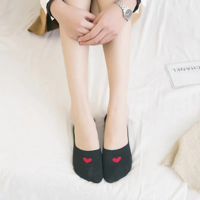 5 paires New Product Woman Socks  Love heart Socks Silica Gel Non-slip Boat Socks Low Help Shallow Mouth