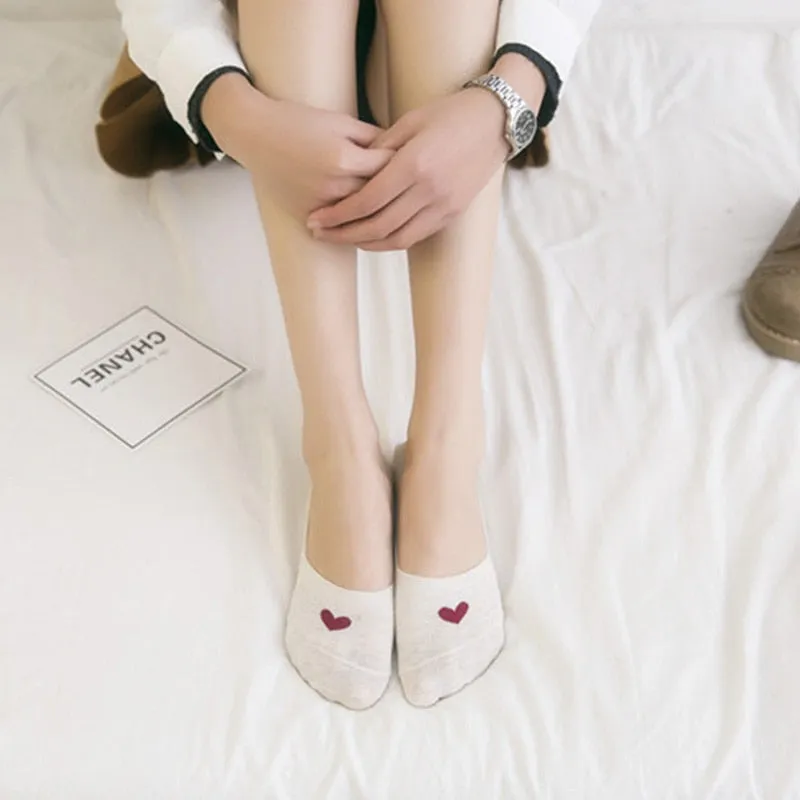 5 paires New Product Woman Socks  Love heart Socks Silica Gel Non-slip Boat Socks Low Help Shallow Mouth
