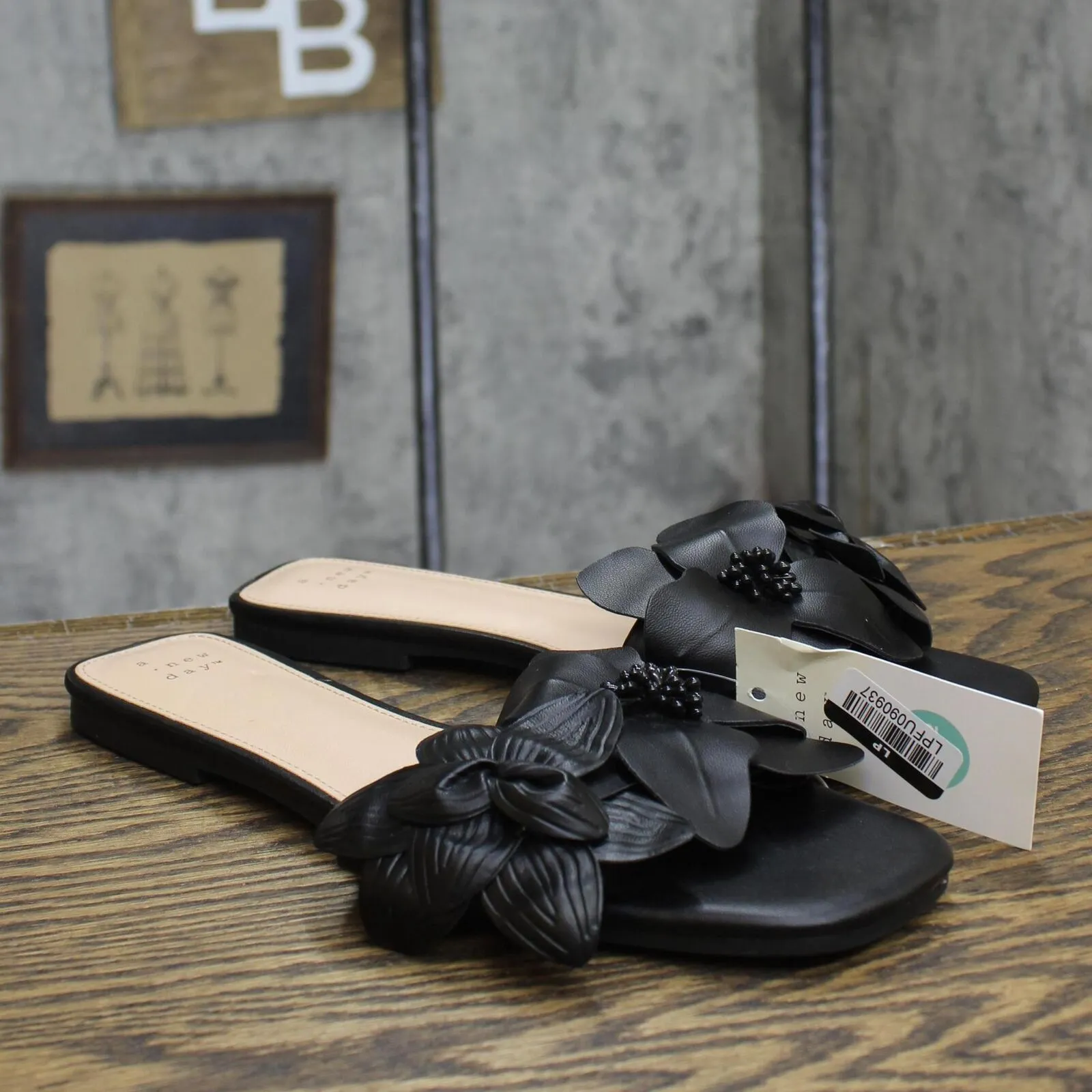 A New Day Womens Alyssa Floral Slide Sandals 89529987 Black 9.5M