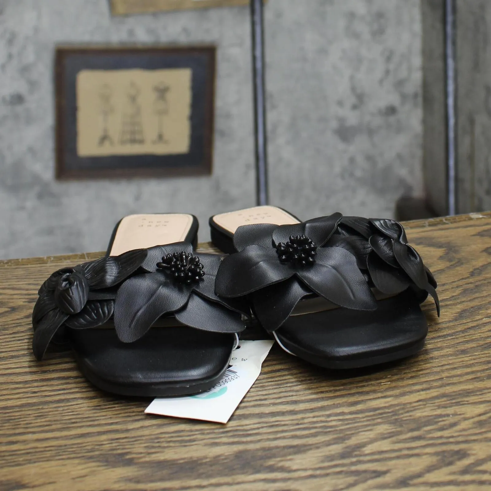 A New Day Womens Alyssa Floral Slide Sandals 89529987 Black 9.5M