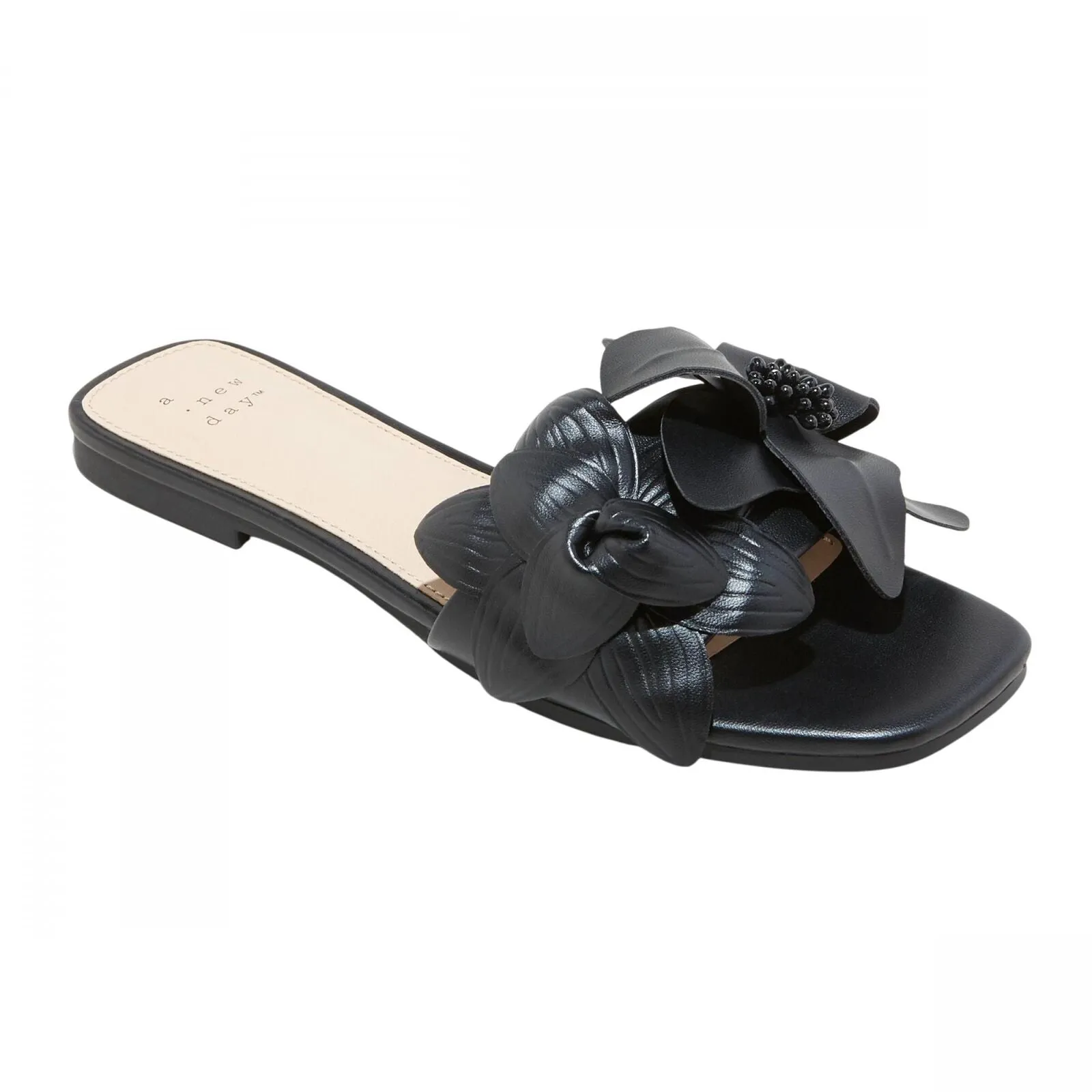 A New Day Womens Alyssa Floral Slide Sandals 89529987 Black 9.5M