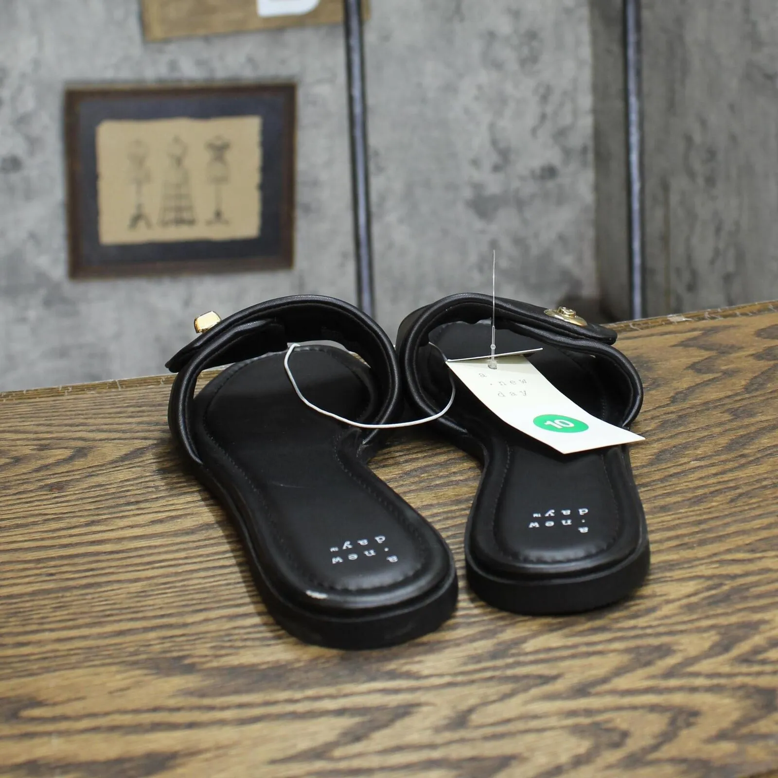 A New Day Womens Audrey Slide Sandals 89998708 Black 10M