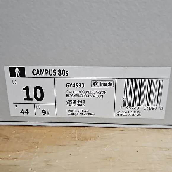 Adidas Originals Campus 80s Low Mens Casual Shoes White Red GY4580