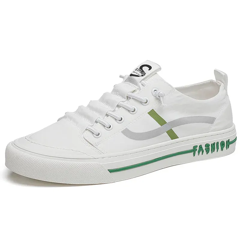 ADVBRIDGE  -  Spring and Autumn New Low-top White Green Casual Stripe Fashion Trend Leather Canvas Casual Shoes