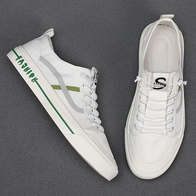 ADVBRIDGE  -  Spring and Autumn New Low-top White Green Casual Stripe Fashion Trend Leather Canvas Casual Shoes