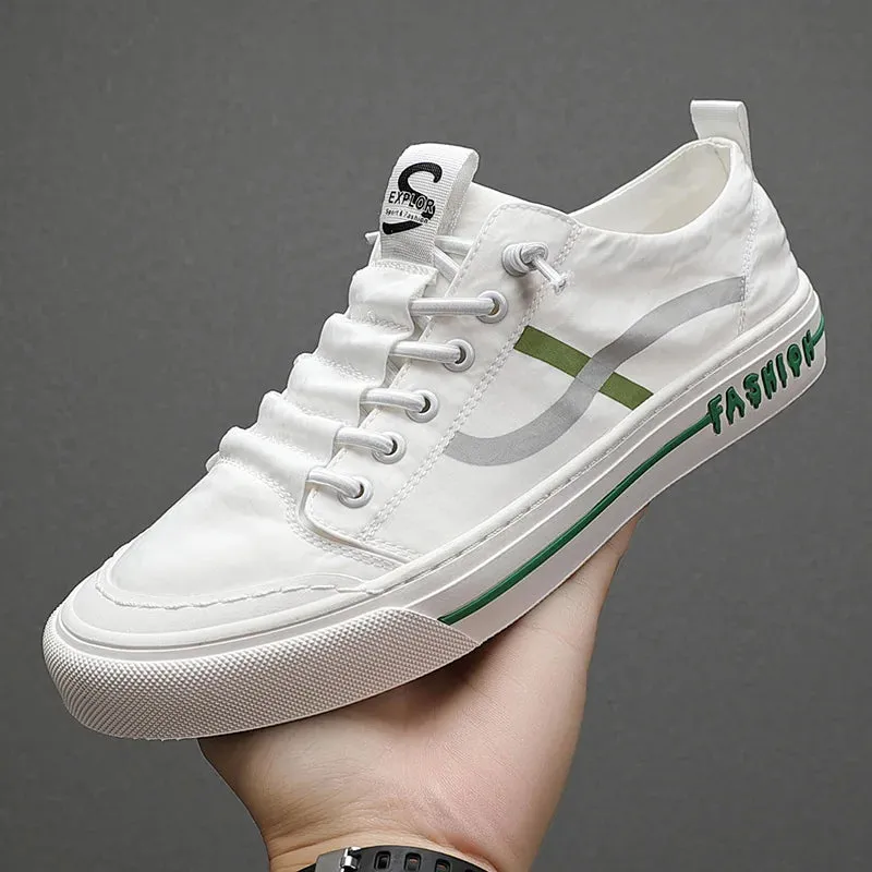 ADVBRIDGE  -  Spring and Autumn New Low-top White Green Casual Stripe Fashion Trend Leather Canvas Casual Shoes