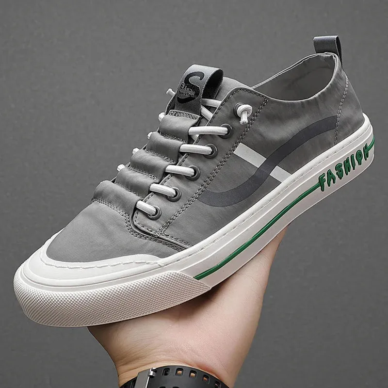 ADVBRIDGE  -  Spring and Autumn New Low-top White Green Casual Stripe Fashion Trend Leather Canvas Casual Shoes