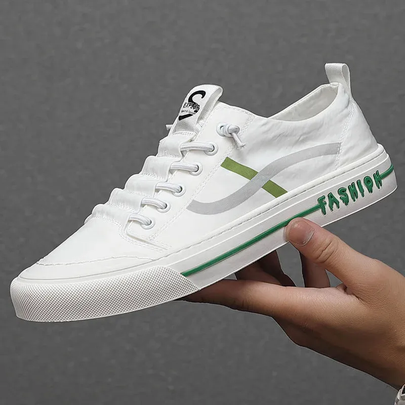 ADVBRIDGE  -  Spring and Autumn New Low-top White Green Casual Stripe Fashion Trend Leather Canvas Casual Shoes