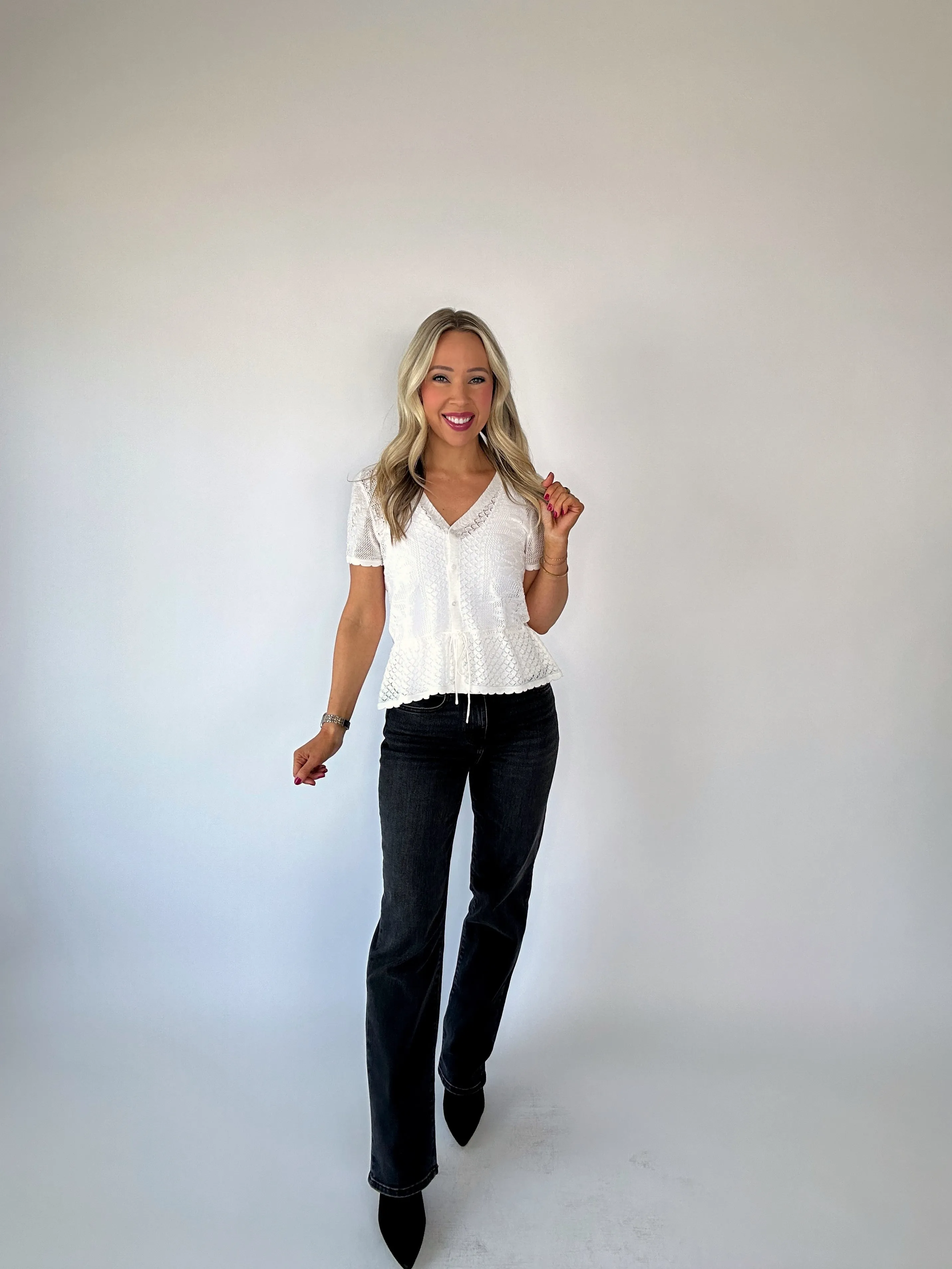 All The Right Places Pointelle Knit Top - Ecru