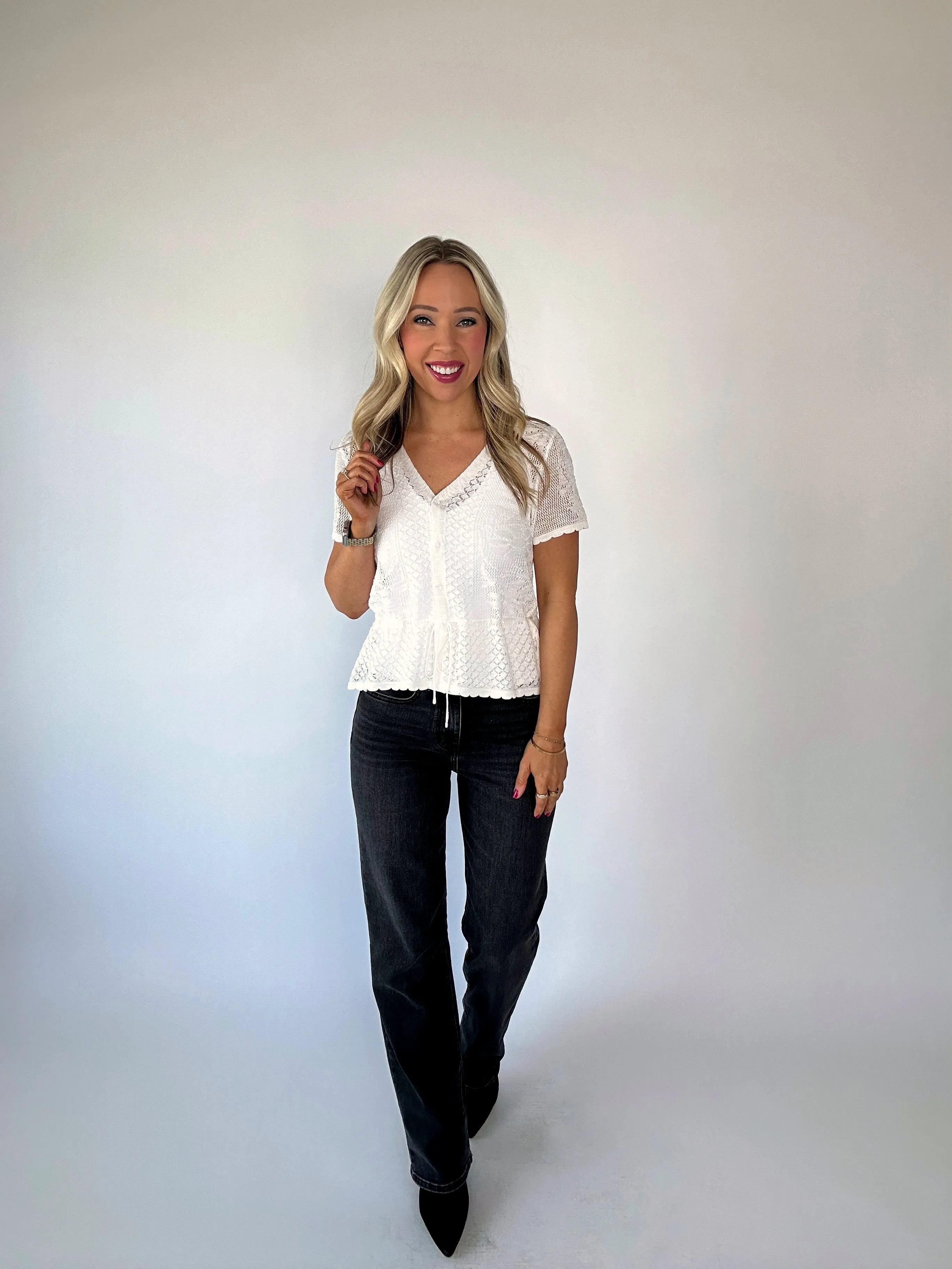 All The Right Places Pointelle Knit Top - Ecru