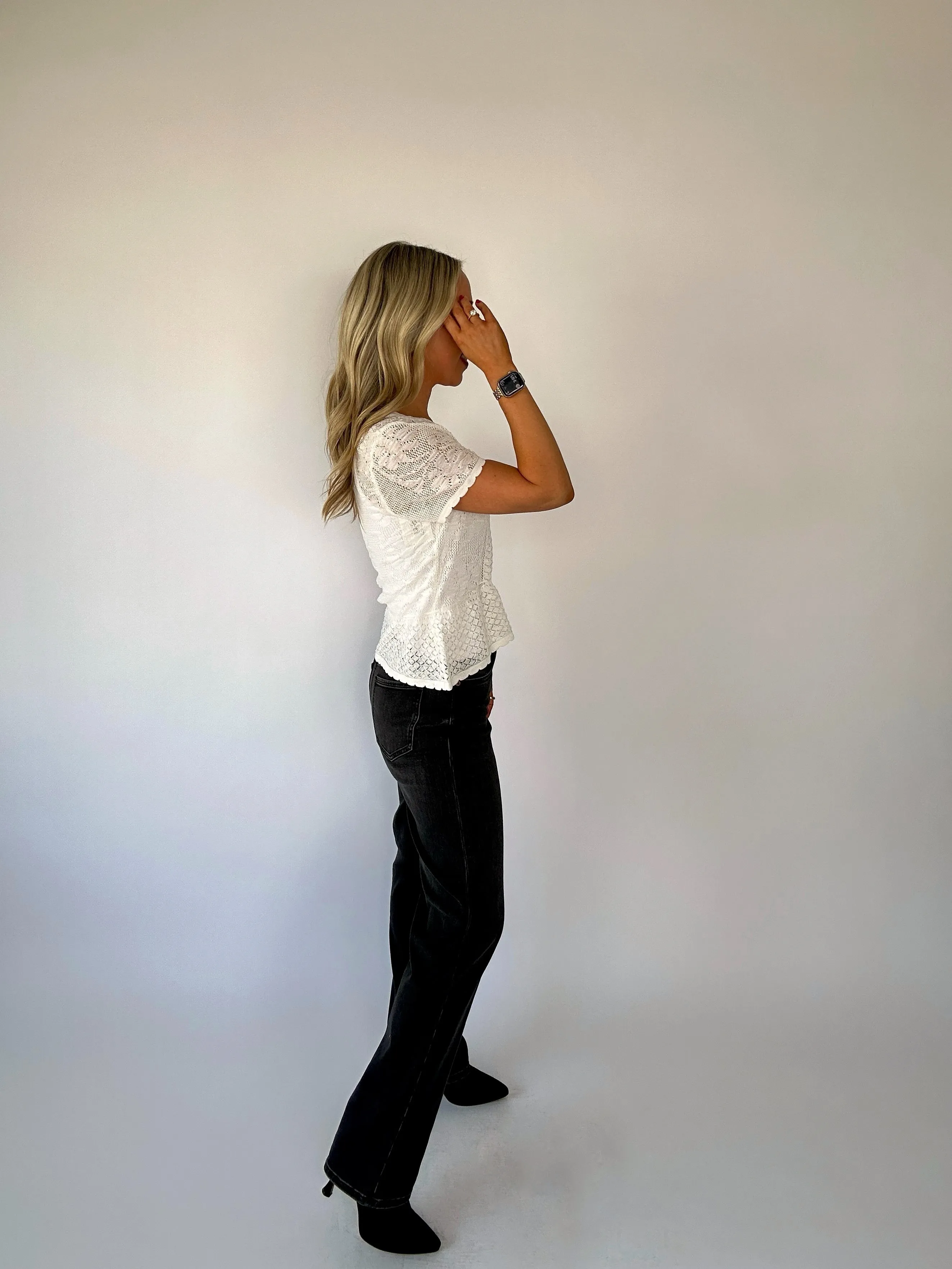 All The Right Places Pointelle Knit Top - Ecru