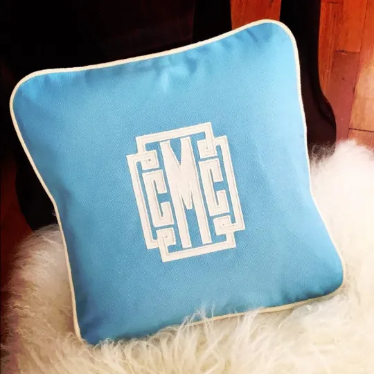 Applique Monogrammed Canvas Pillow
