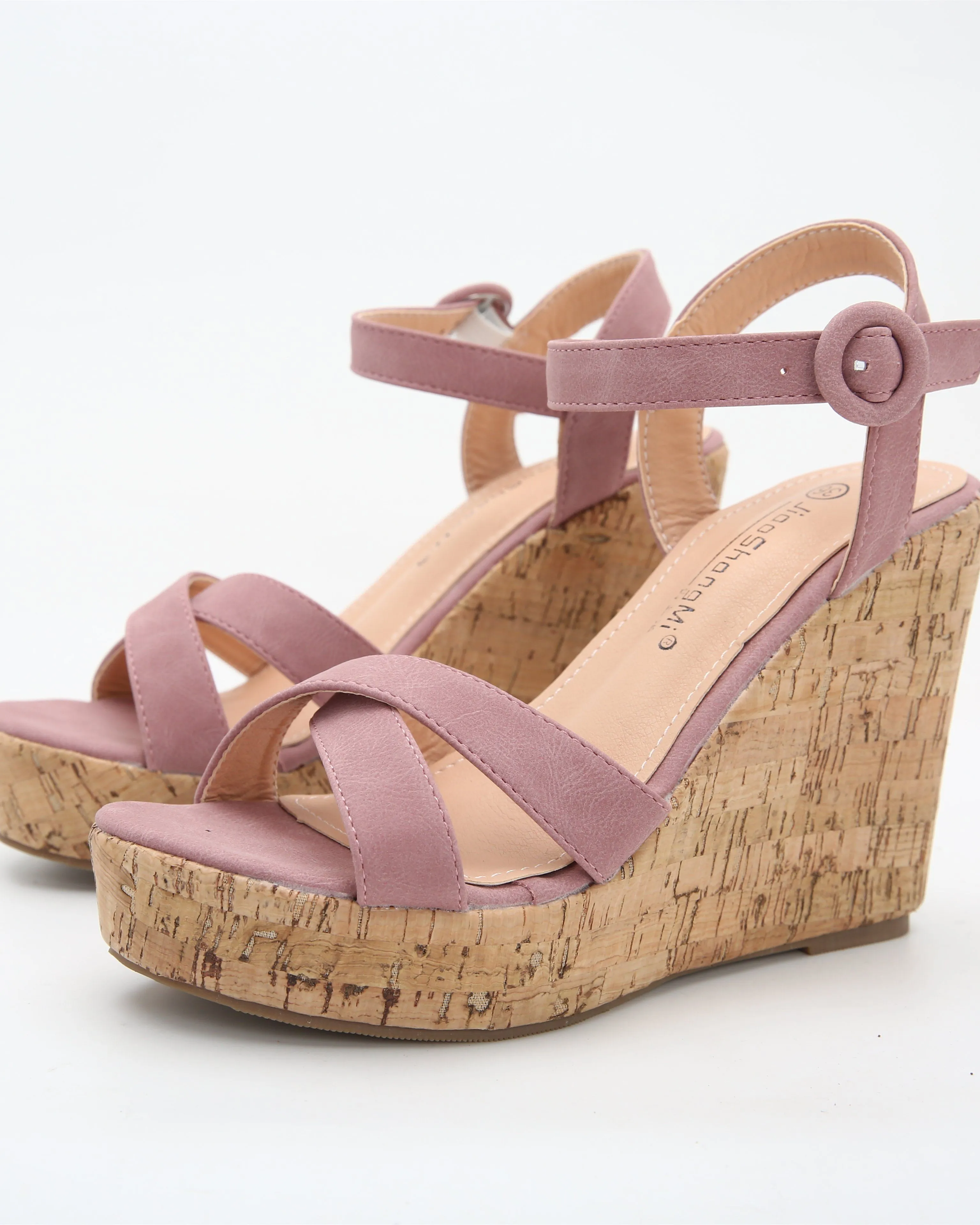 Arriving Fashion Chunky Suede Wedge Sandals - Pink