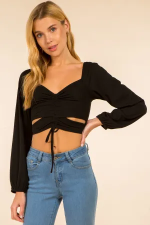 Audrie Bell Sleeve Crop Top - Black