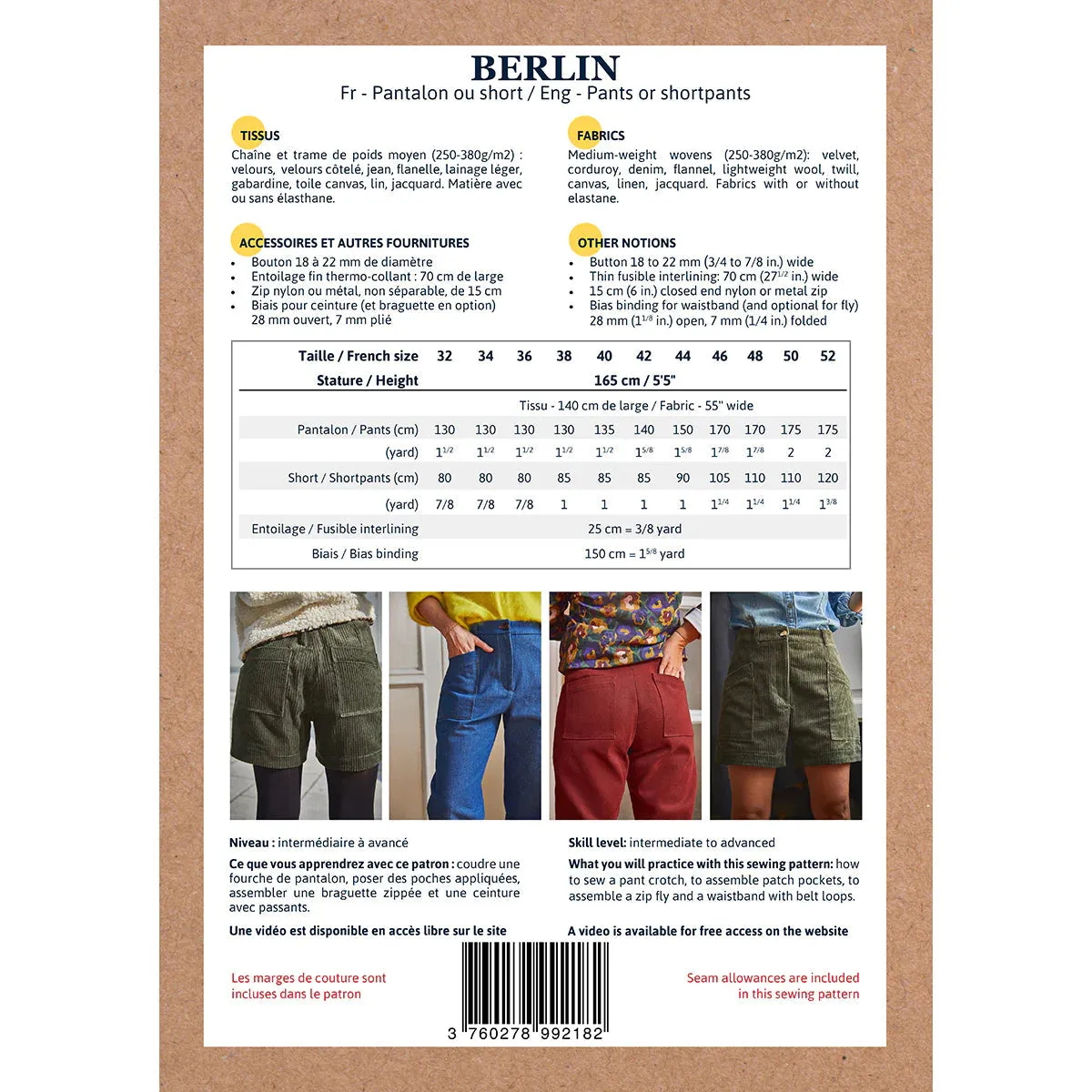 BERLIN Pantalon et Short - Patron de couture - IKATEE