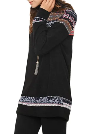 Black Geometric Detail Casual Sweater