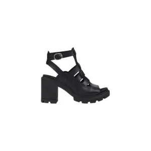 Black Leather Open Toe Heeled Sandal