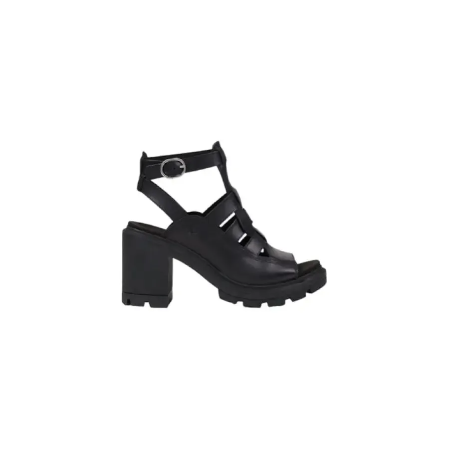 Black Leather Open Toe Heeled Sandal