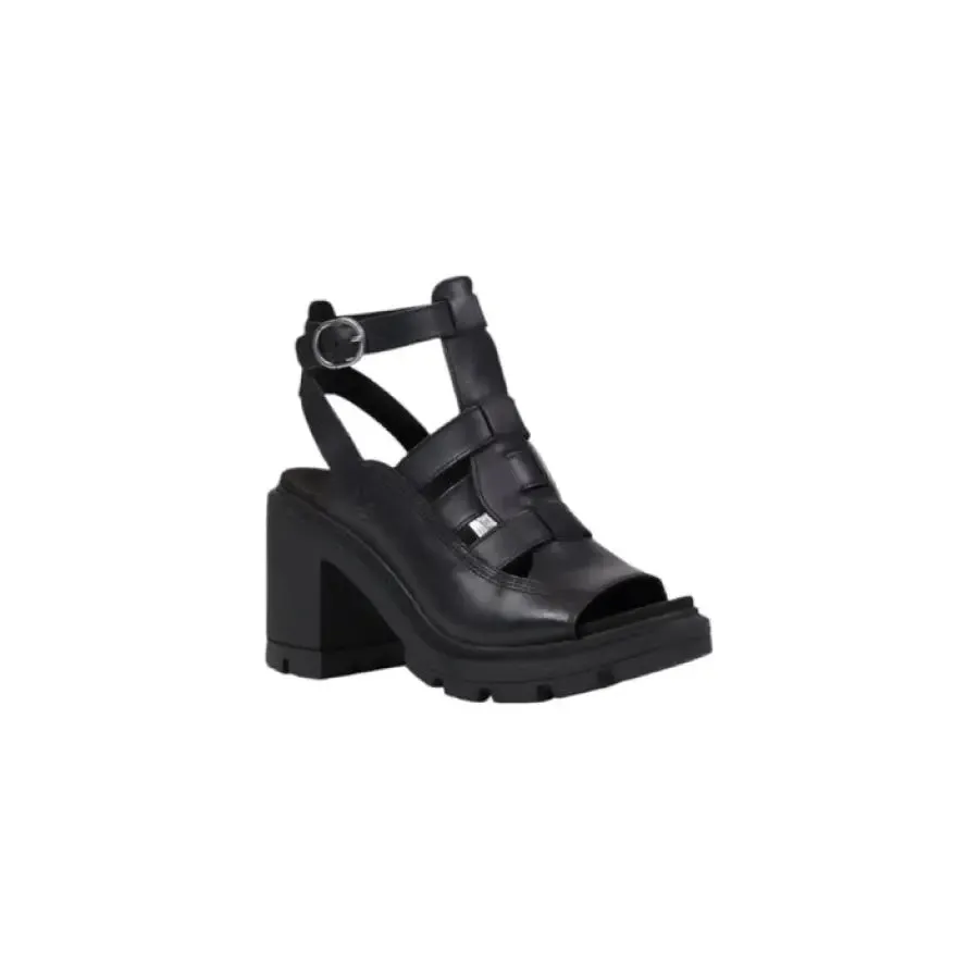 Black Leather Open Toe Heeled Sandal