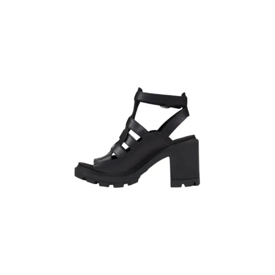 Black Leather Open Toe Heeled Sandal
