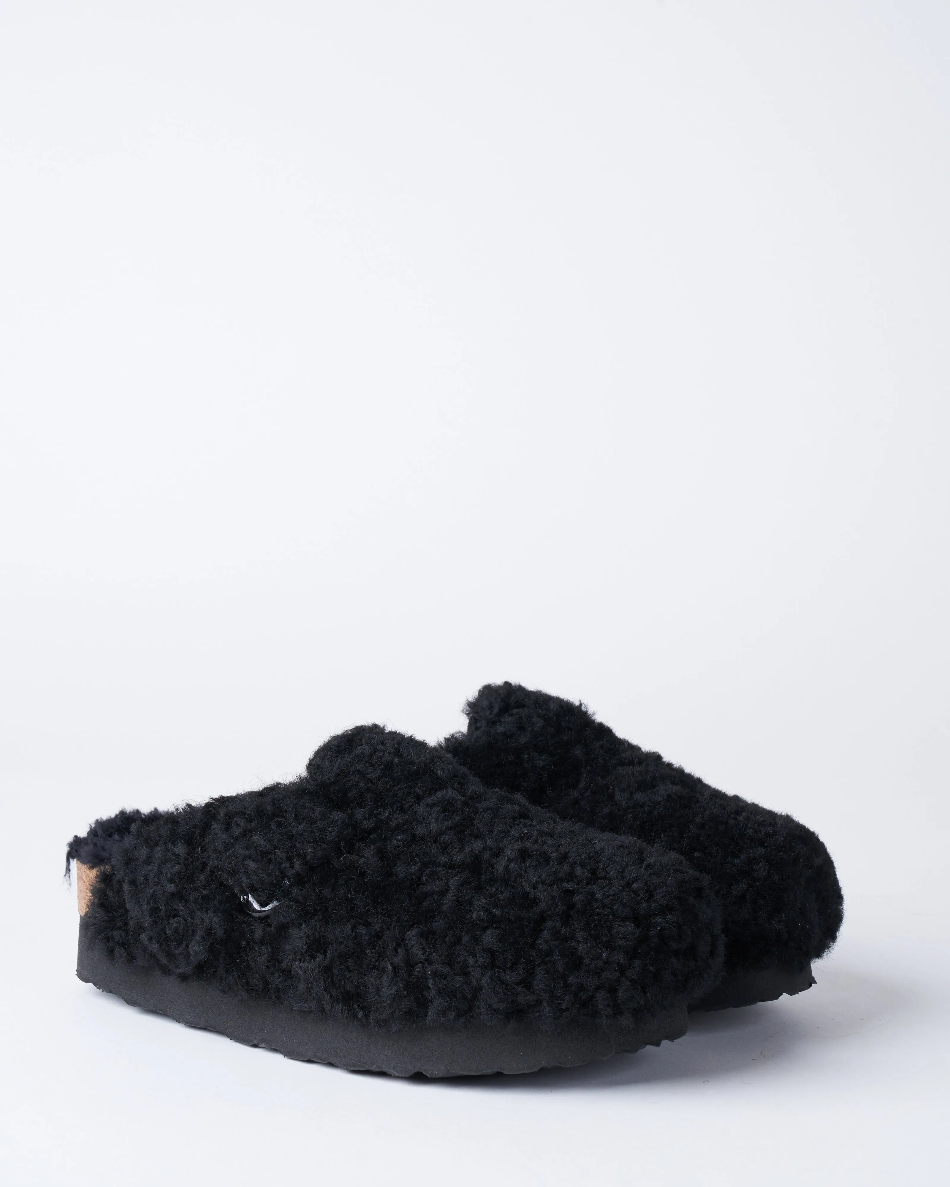 boston platform big buckle wedge - teddy black shearling