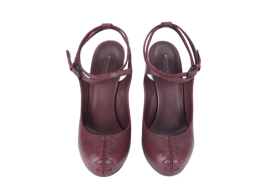 BOTTEGA VENETA WEDGE PUMPS MAROON LEATHER SIZE 35.5