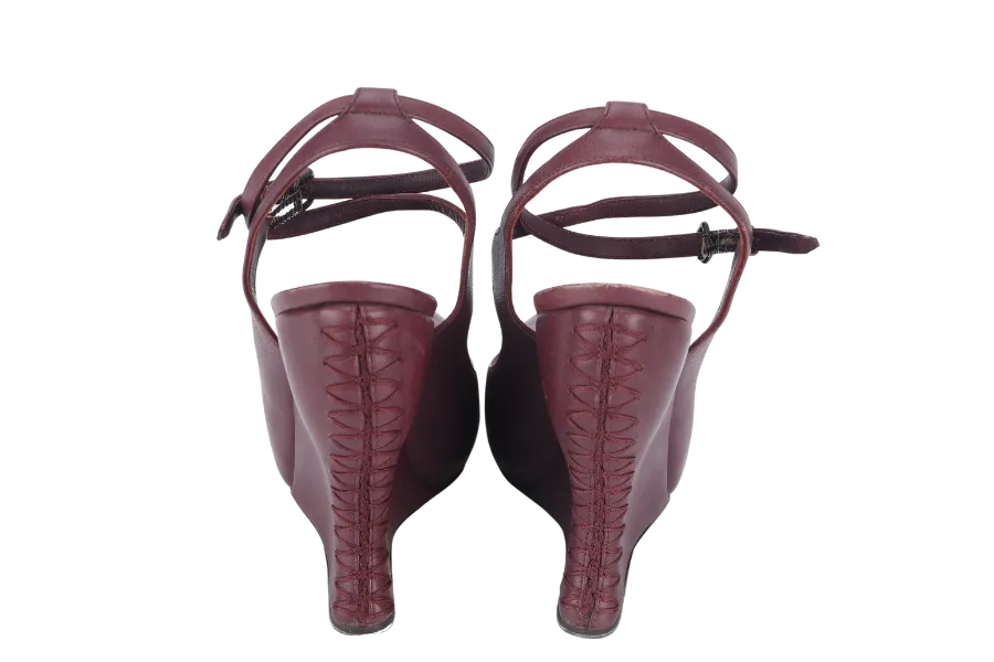 BOTTEGA VENETA WEDGE PUMPS MAROON LEATHER SIZE 35.5
