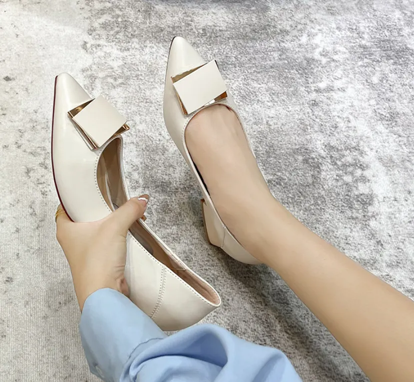 Bow Pumps Medium Chunky Heel Shoes for Woman 2688