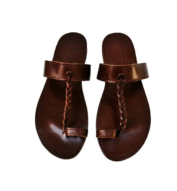 Braided toe ring dark brown sole Areti sandals