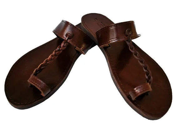 Braided toe ring dark brown sole Areti sandals