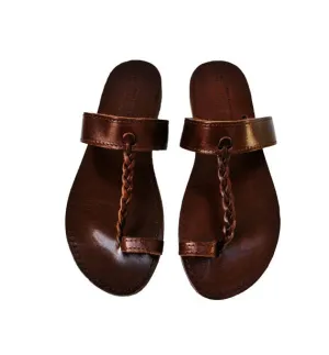 Braided toe ring dark brown sole Areti sandals