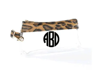 Brown Leopard Vegan Leather CLEAR Bag with monogram