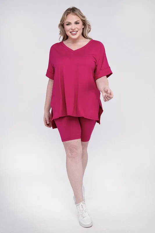 Brushed DTY Microfiber V-Neck Top & Biker
