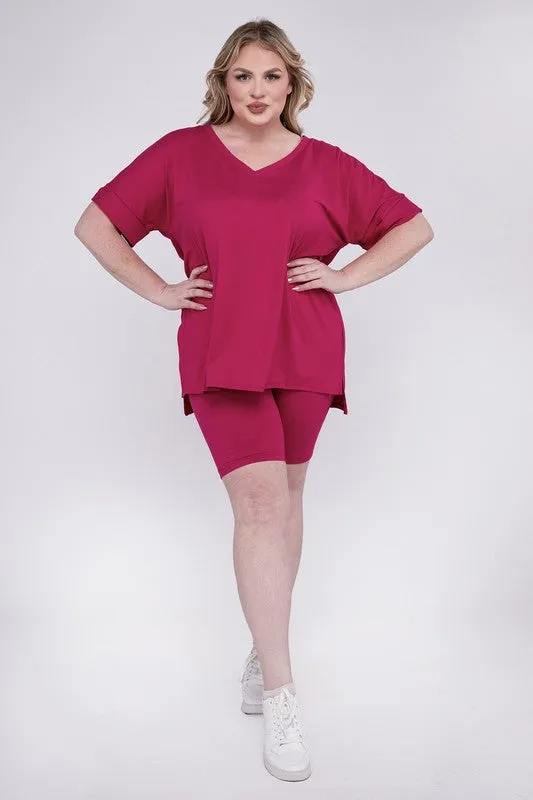 Brushed DTY Microfiber V-Neck Top & Biker