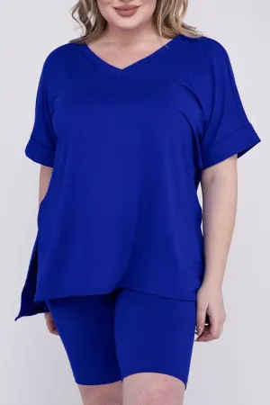 Brushed DTY Microfiber V-Neck Top & Biker