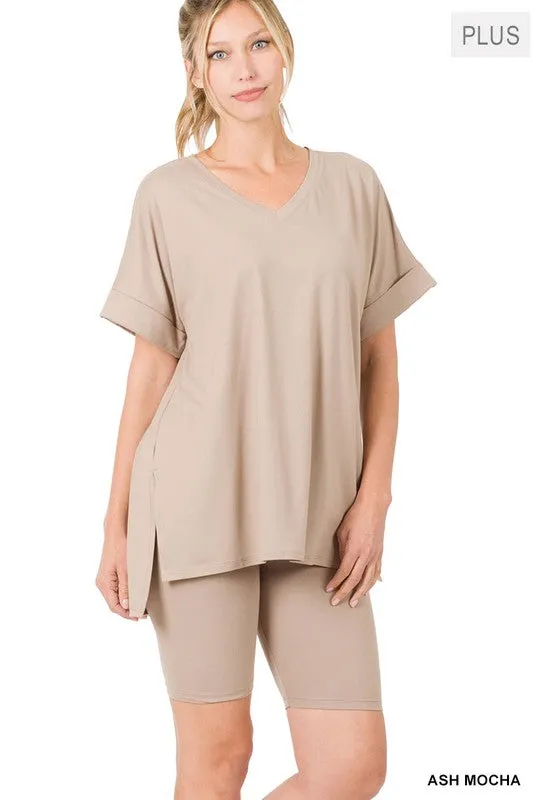 Brushed DTY Microfiber V-Neck Top & Biker