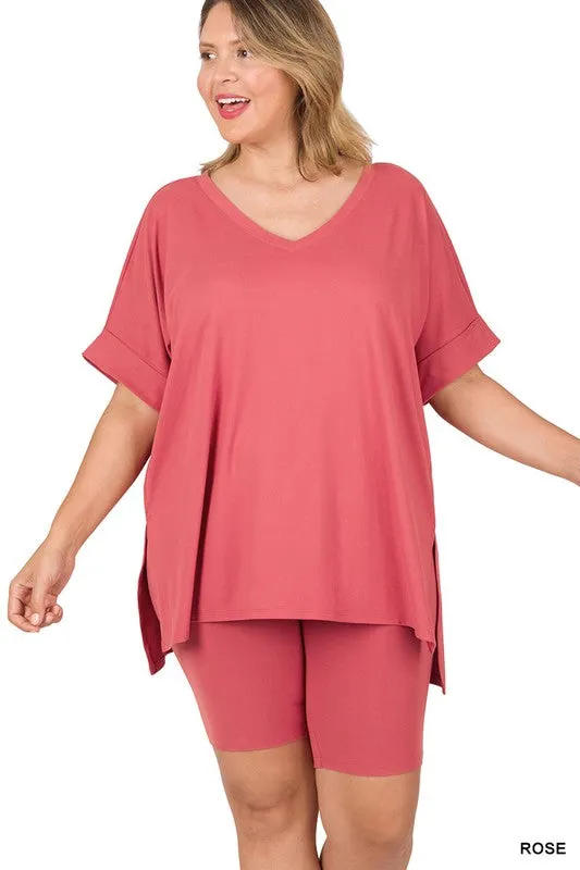 Brushed DTY Microfiber V-Neck Top & Biker