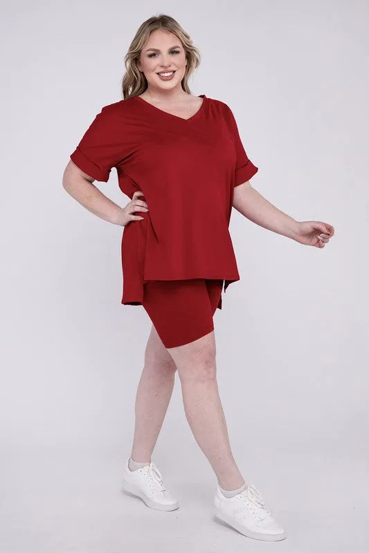 Brushed DTY Microfiber V-Neck Top & Biker