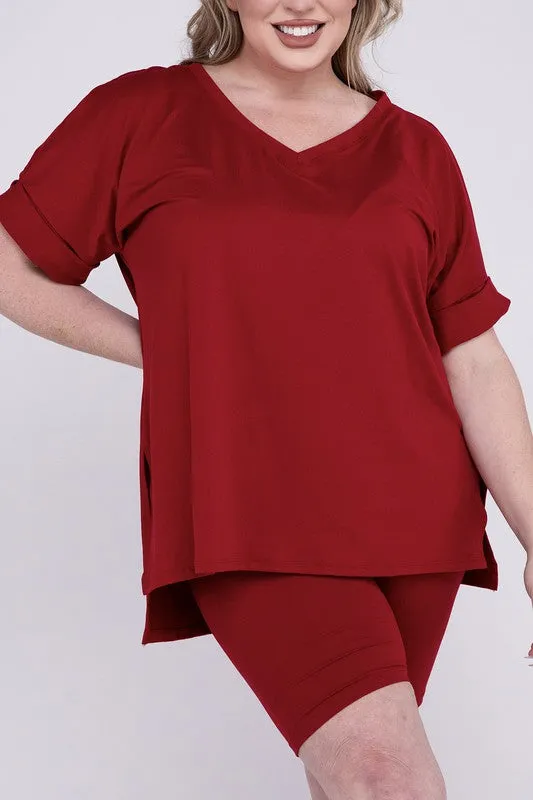 Brushed DTY Microfiber V-Neck Top & Biker