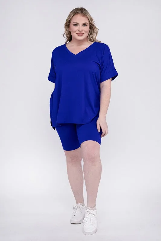 Brushed DTY Microfiber V-Neck Top & Biker