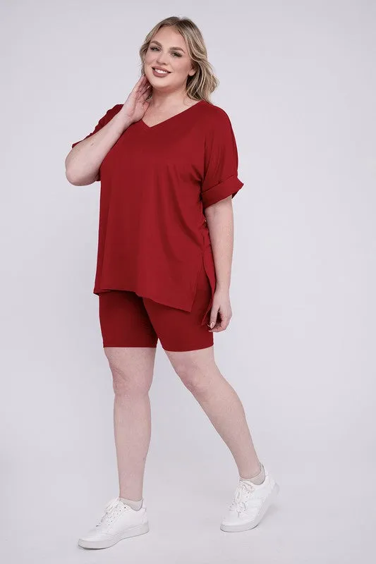 Brushed DTY Microfiber V-Neck Top & Biker
