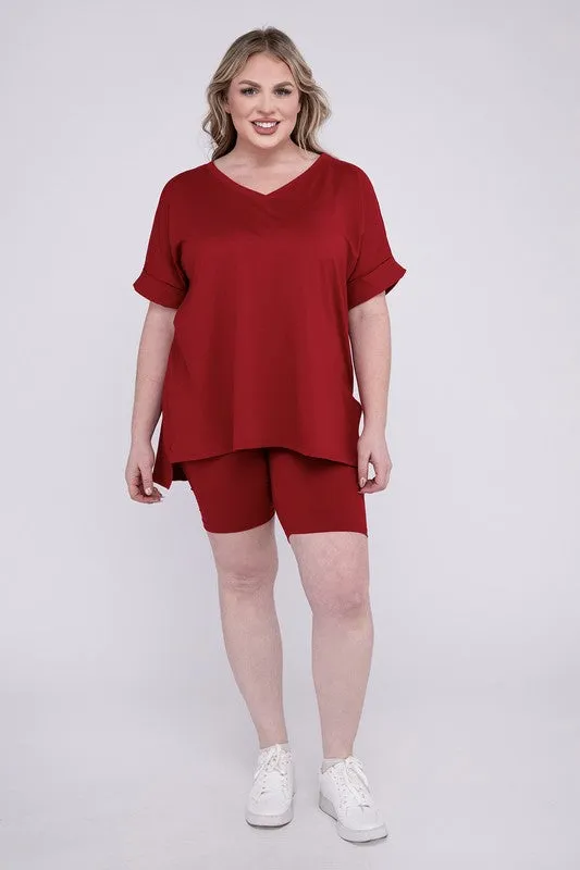 Brushed DTY Microfiber V-Neck Top & Biker