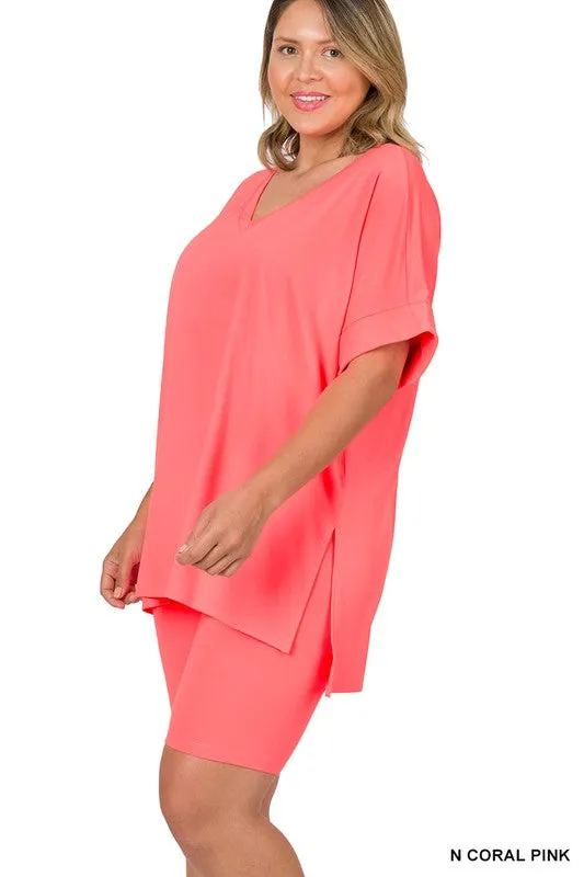 Brushed DTY Microfiber V-Neck Top & Biker
