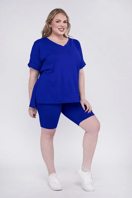 Brushed DTY Microfiber V-Neck Top & Biker