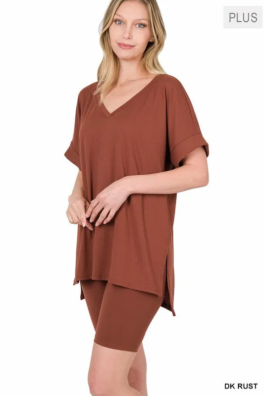 Brushed DTY Microfiber V-Neck Top & Biker