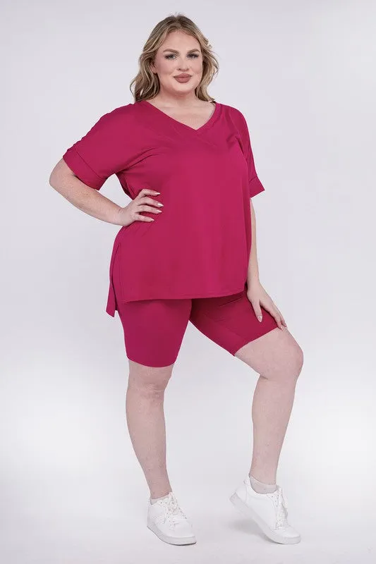 Brushed DTY Microfiber V-Neck Top & Biker